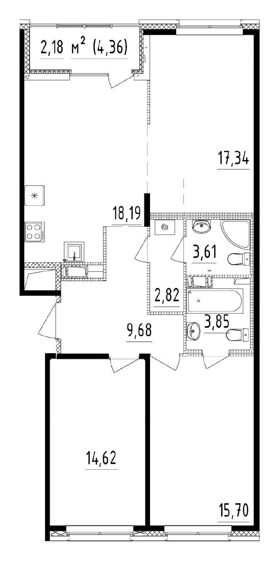 2-комнатная квартира 85.81 м², 11/13 эт., ЖК «Чёрная речка»
